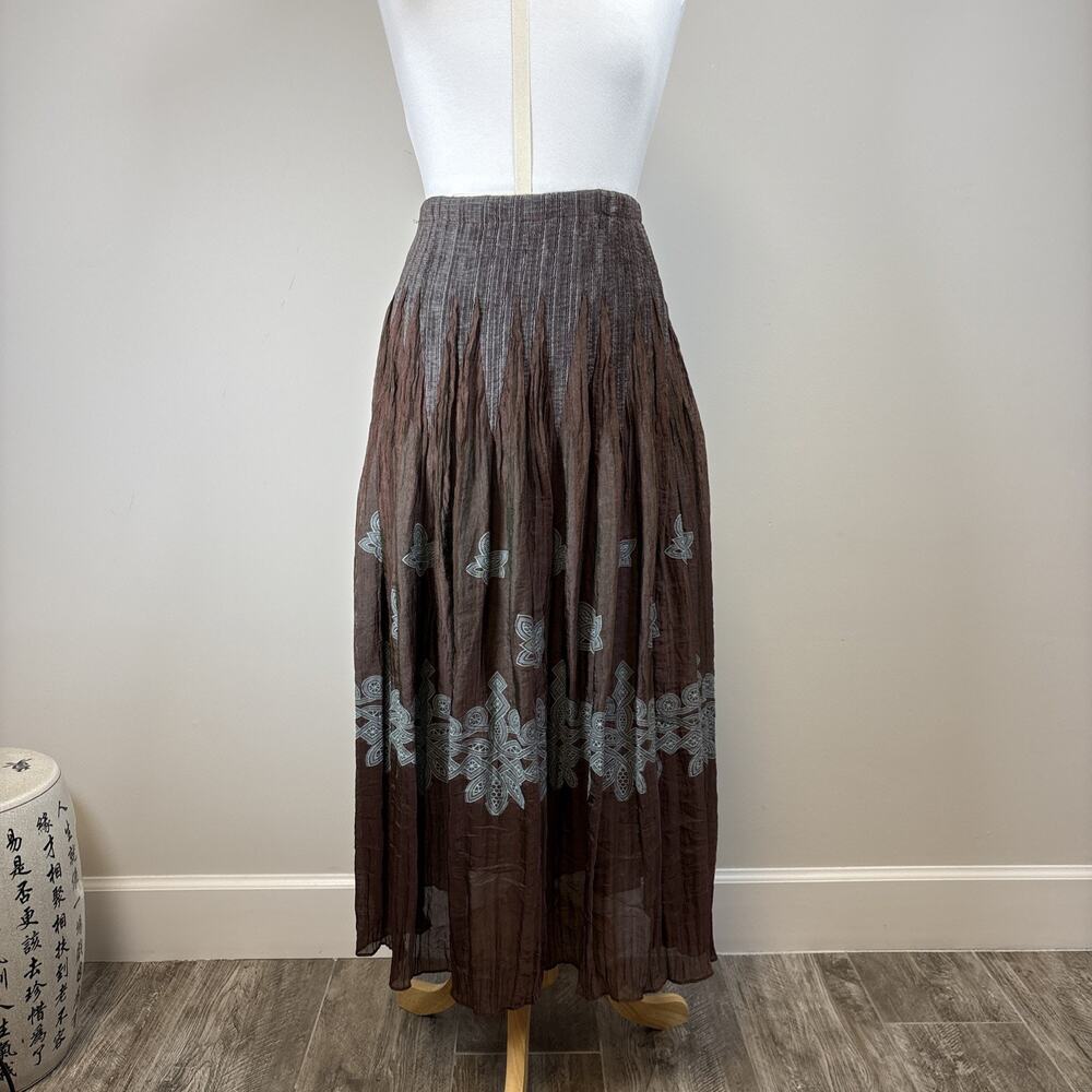 Coldwater Creek Brown Blue Boho Crinkle Fairy Grunge Whimsigoth Glam Maxi XS